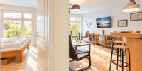 Flur mit Blick in Wohnbereich & Schlafzimmer